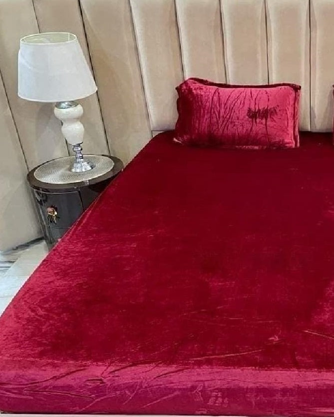 Velvet Fitted Bedsheets-Red