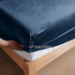 Velvet Fitted Bedsheets-BLUE Mat