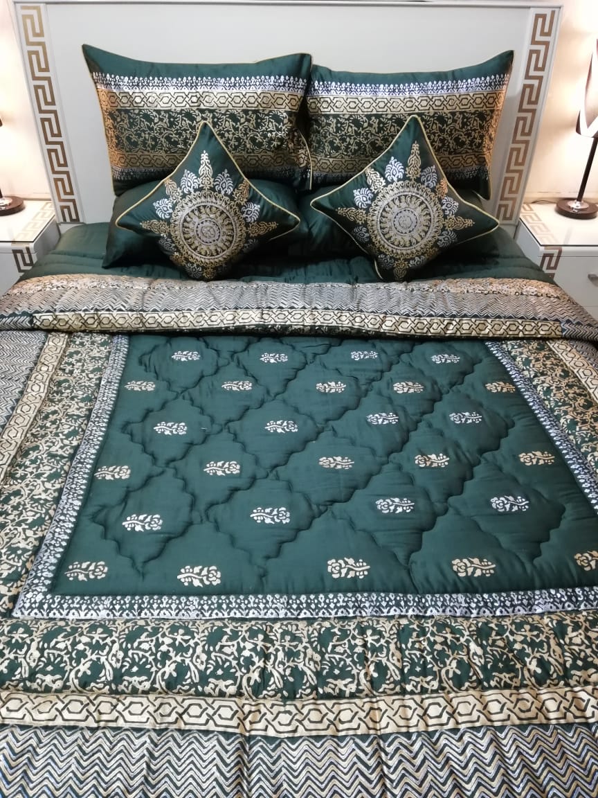 8-Piece Silk Satin Bridal Bedset with Exquisite Block Printing