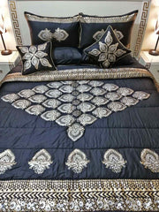 8-Piece Silk Satin Bridal Bedset with Exquisite Block Printing