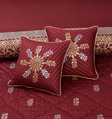 8-Piece Silk Satin Bridal Bedset with Exquisite Block Printing