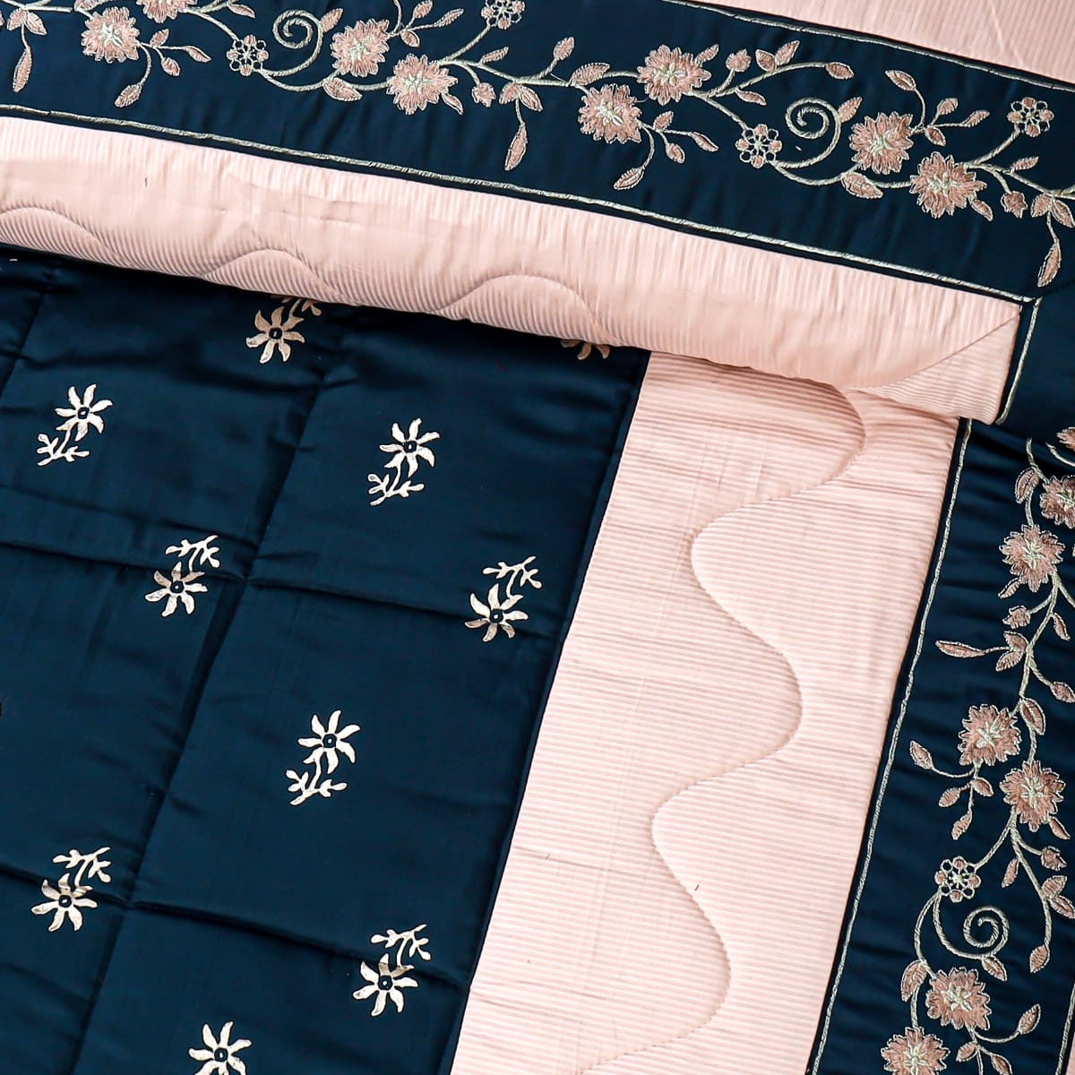 8-Piece Silk Satin Bridal Bedset with Exquisite Block Printing