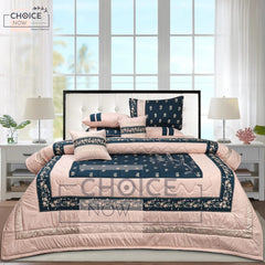 8-Piece Silk Satin Bridal Bedset with Exquisite Block Printing