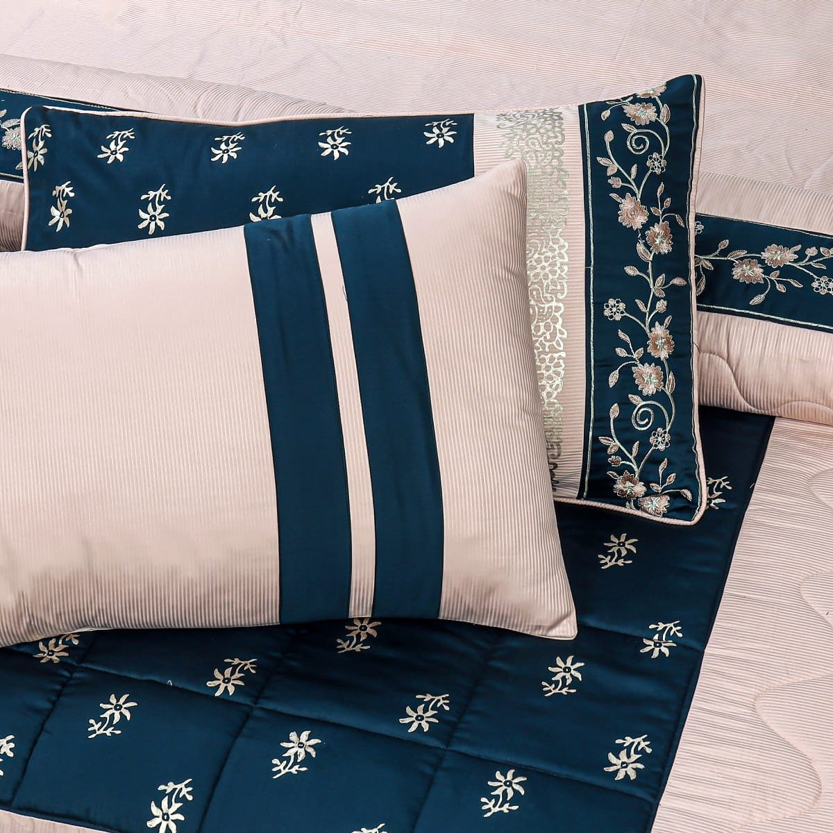 8-Piece Silk Satin Bridal Bedset with Exquisite Block Printing