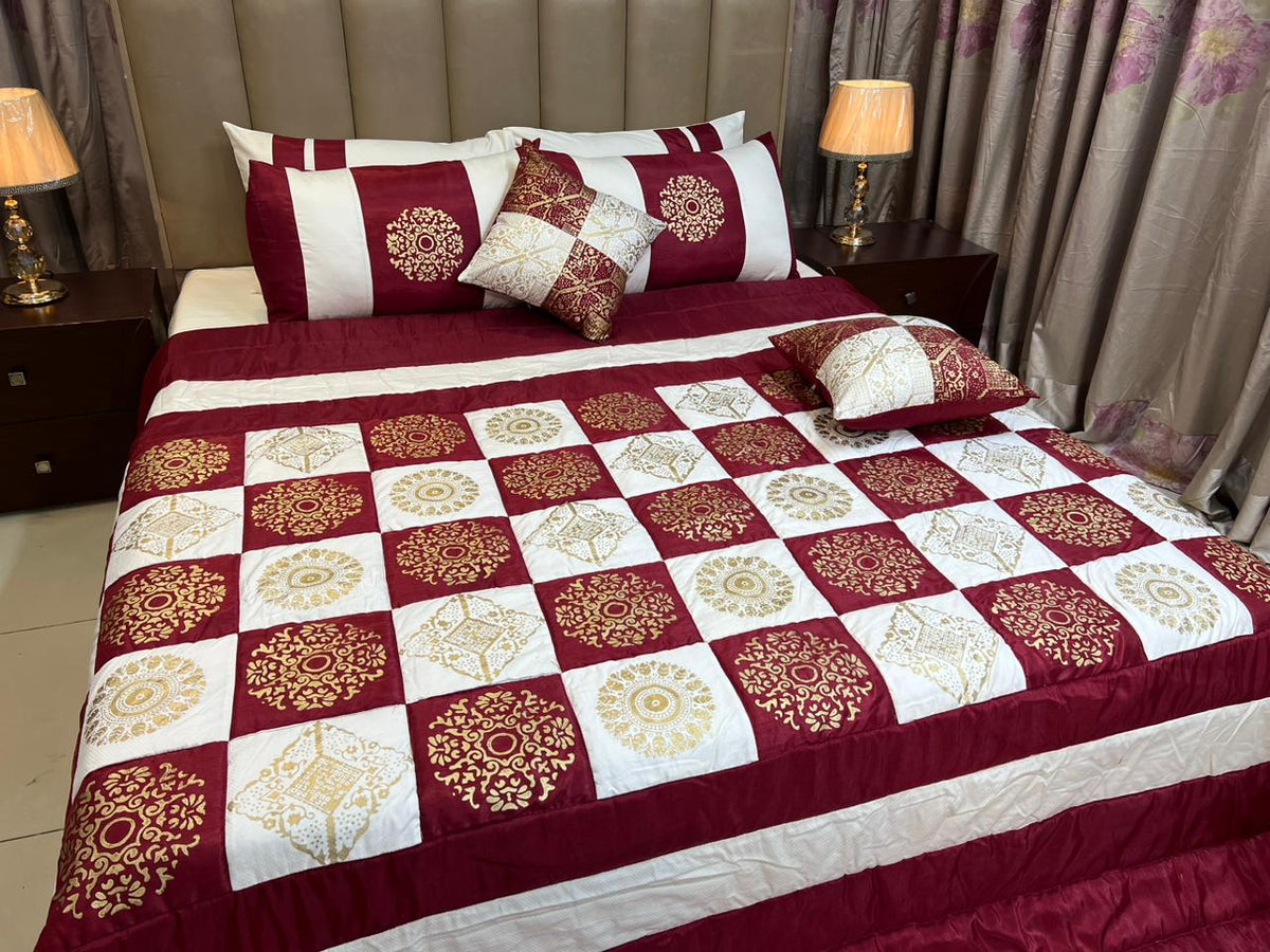 8-Piece Silk Satin Bridal Bedset with Exquisite Block Printing