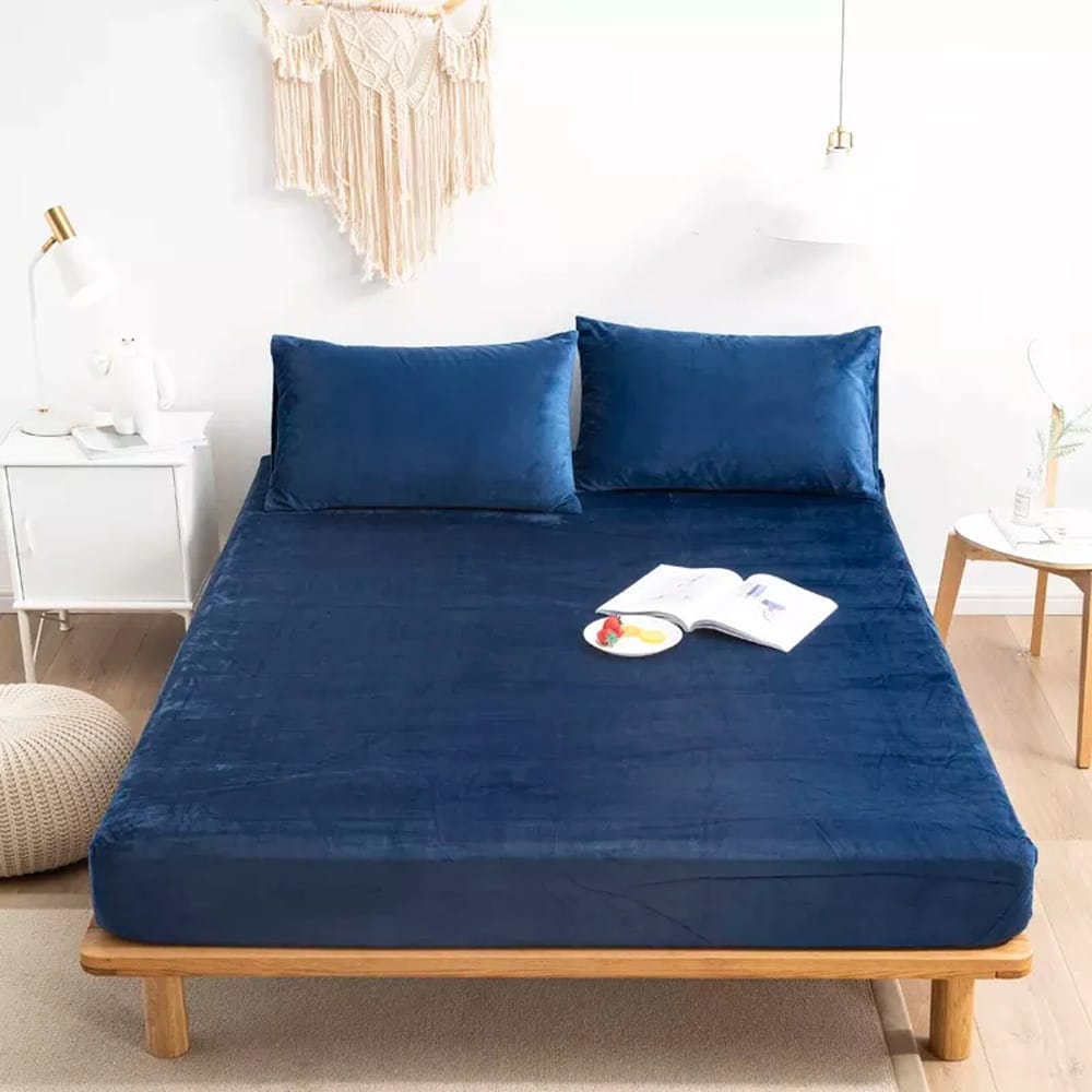 Velvet Fitted Bedsheets-BLUE Mat