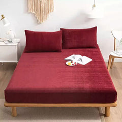 Velvet Fitted Bedsheets-Mahroon