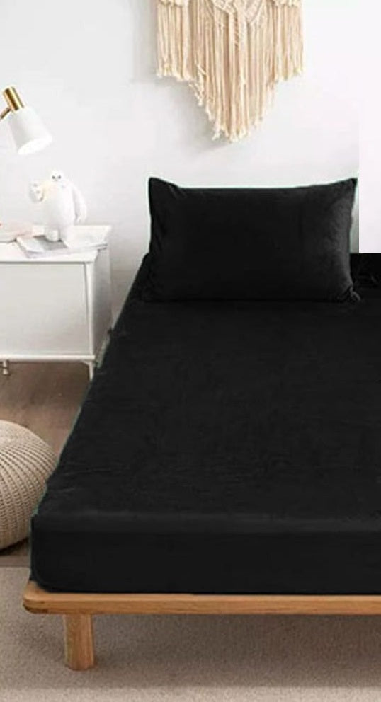 Velvet Fitted Bedsheets-Black