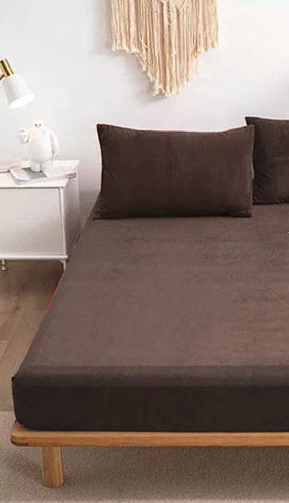 Velvet Fitted Bedsheets-Brown