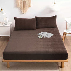 Velvet Fitted Bedsheets-Brown