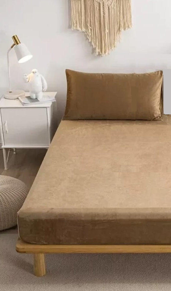 Velvet Fitted Bedsheets- Light Brown (Skin)