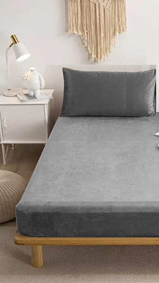 Velvet Fitted Bedsheets-Grey