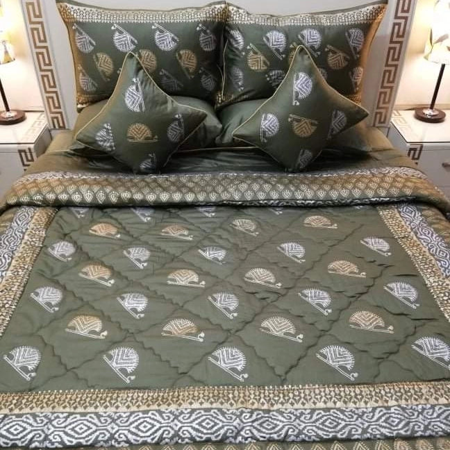 8-Piece Silk Satin Bridal Bedset with Exquisite Block Printing