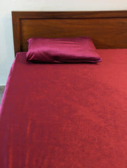 Velvet Fitted Bedsheets-Mahroon