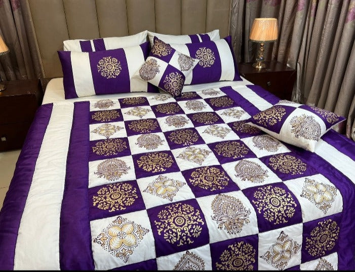 8-Piece Silk Satin Bridal Bedset with Exquisite Block Printing