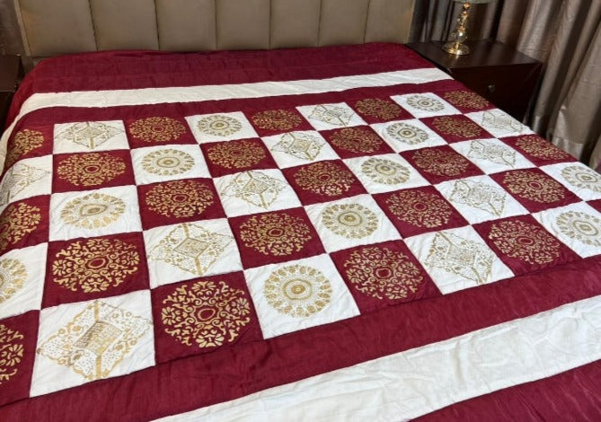 8-Piece Silk Satin Bridal Bedset with Exquisite Block Printing