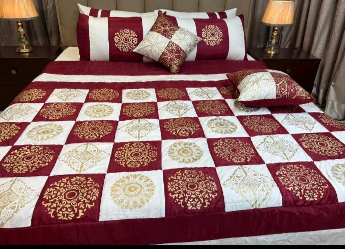 8-Piece Silk Satin Bridal Bedset with Exquisite Block Printing