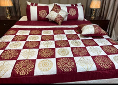 8-Piece Silk Satin Bridal Bedset with Exquisite Block Printing