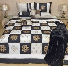 8-Piece Silk Satin Bridal Bedset with Exquisite Block Printing