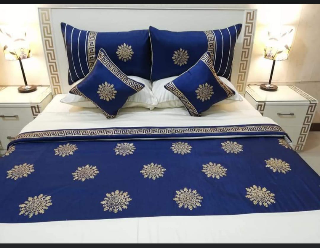 8-Piece Silk Satin Bridal Bedset with Exquisite Block Printing