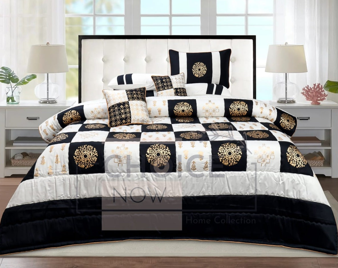 8-Piece Silk Satin Bridal Bedset with Exquisite Block Printing