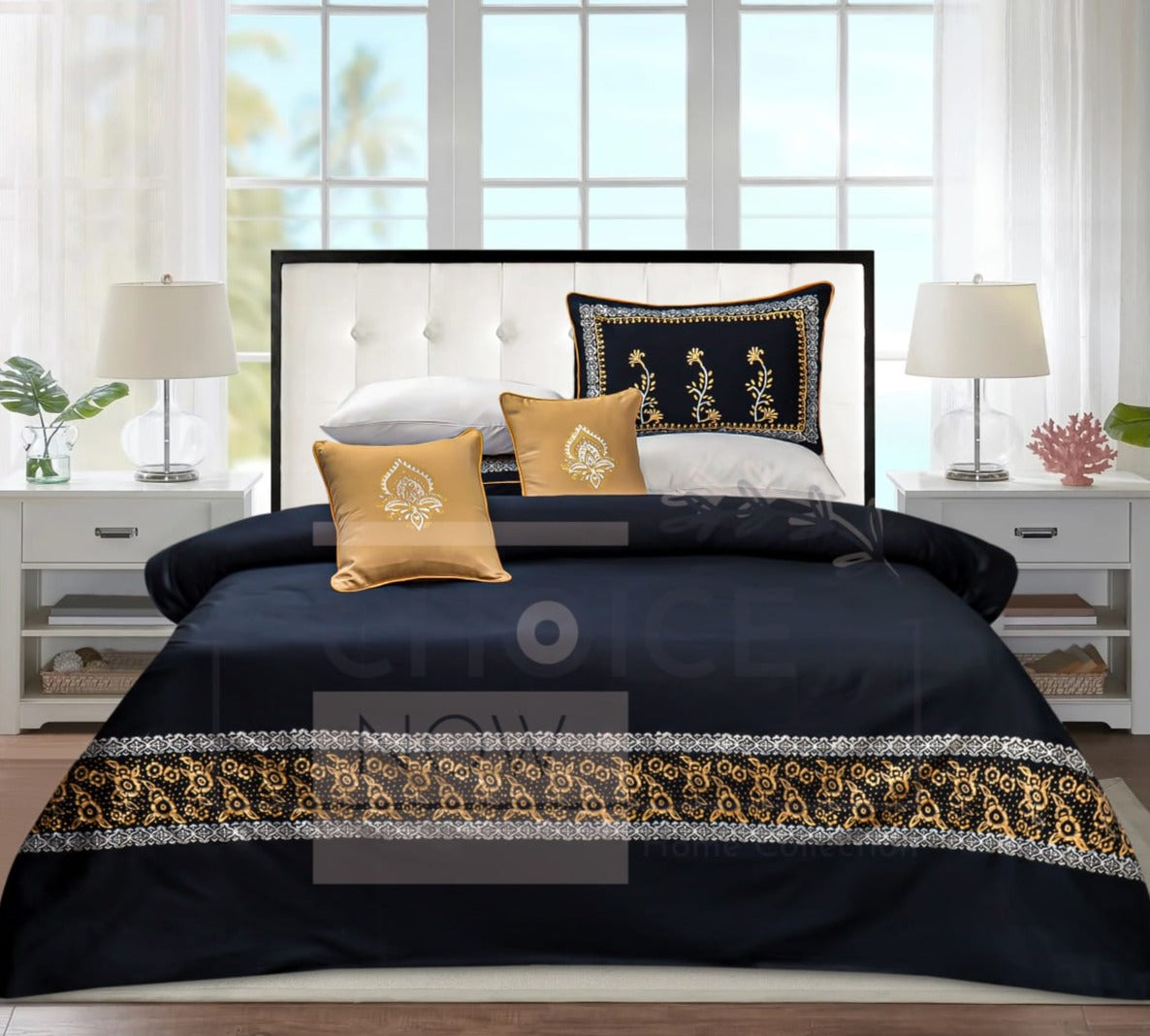 8-Piece Silk Satin Bridal Bedset with Exquisite Block Printing