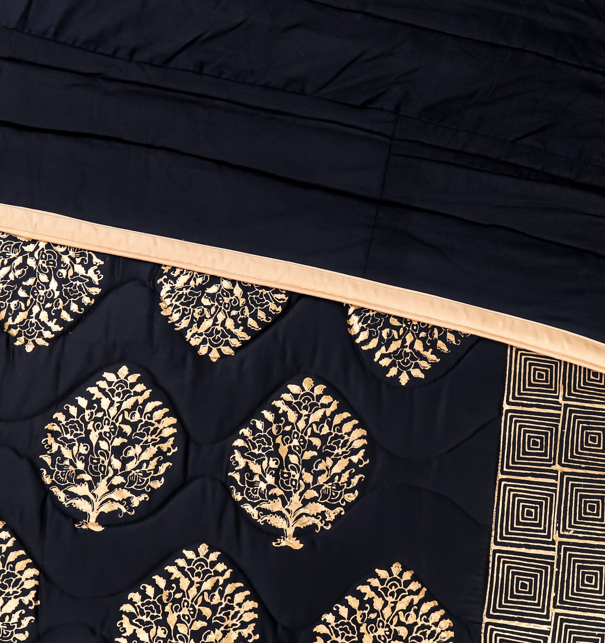 8-Piece Silk Satin Bridal Bedset with Exquisite Block Printing