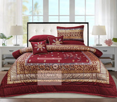 8-Piece Silk Satin Bridal Bedset with Exquisite Block Printing