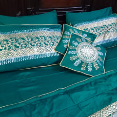 8-Piece Silk Satin Bridal Bedset with Exquisite Block Printing